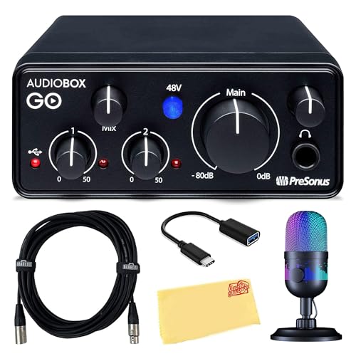 PreSonus AudioBox GO Audio Interface Bundle with XLR Cable, USB-C Adaptor, and Polishing Cloth
