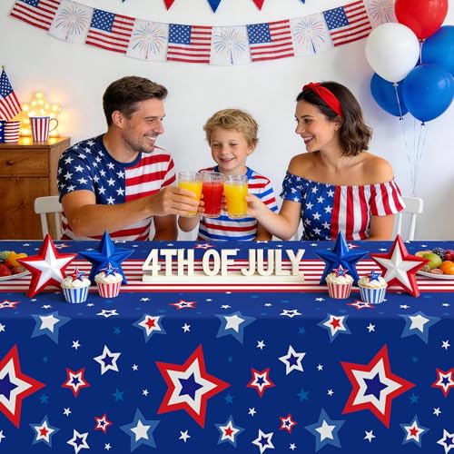 Image of Childom 3 Pack Patriotic Tablecloths 54 inchx108 inch Disposable American Flag Tablecloth for 4th of July Decorations, Memorial Day Decorations,Fourth of July Party Supplies,Red White and Blue Decorations