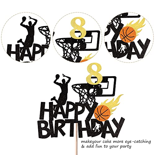 1 Pack 8Th Birthday Basketball Cake Topper Glitter Nba Fan Basketball Sports Theme Cake Pick For Baby Shower 8Th Birthday Cake Decorations Party Supplies Black #TOP2
