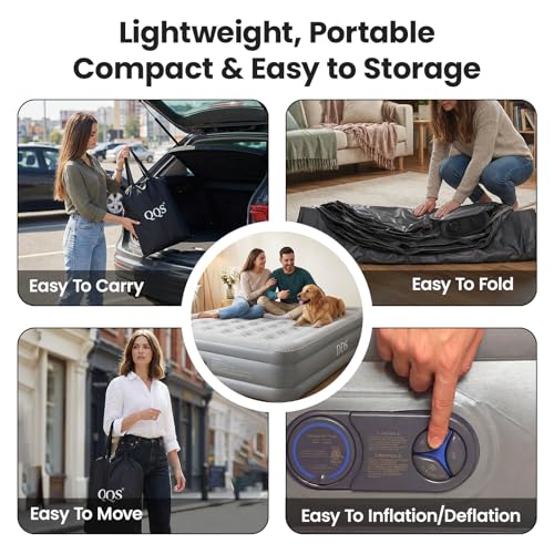 QQS Air Mattress Queen with Built in Pump, 18'' Raised Inflatable Bed, 660lb Support Blow Up Mattress, 3 Mins Quick Self-Inflating for Home, Guest & Camping by QQS - Used condition - Image 7