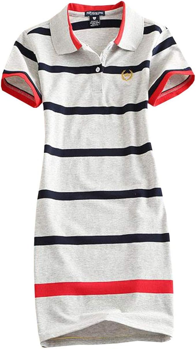 Amazon Co Jp Duwei ドゥウェイ テニスウェア ストライプ 刺繍 Tシャツ 半袖ゲームシャツ レディース ワンピース スポーツ ウェア 運動着 ゴルフウェア 体型カバー可愛い ジャージ カジュアル ファッション