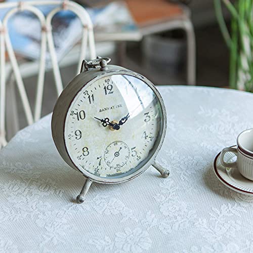 Soffee Design 6'' Vintage Table Clock Shabby Chic Analog French Desk Clock Battery Operated For Home Decor Antique White Grey #TOP5