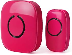Timbre inalámbrico modelo C que funciona a más de 500 pies de alcance con más de 50 campanillas, no requiere baterías para el receptor, color rojo rosa