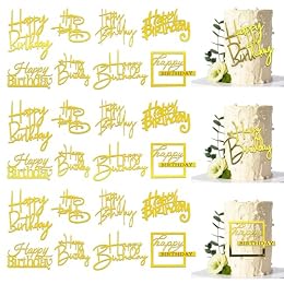 24 PCS Gold Happy Birthday Cake Toppers Mirror Acrylic Side Cake Decorations 8 Styles