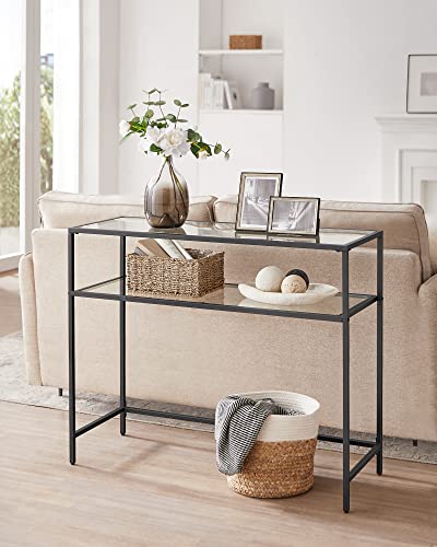Image of VASAGLE 39.4 Inchs Console Sofa Table, Tempered Glass, 2 Shelves