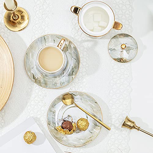 Nfguy Marbleing Coffee Sets Bone China Teaware Porcelain Coffeepot Creamer Saucer Bowl Cup Saucer Coffeeware #TOP4