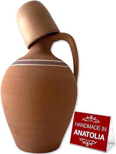Jarra de agua de arcilla hecha a mano con 1 taza de arcilla, jarra de agua de terracota natural sin glasear con 1 taza de tierra, jarra de barro