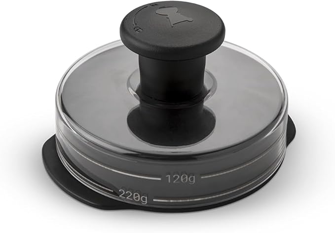 Weber Hamburgerpresse, für gleichmäßige Burger Pattys, zur Zubereitung von 200 oder 120g Patties, abnehmbarer Griff zur einfachen Aufbewahrung, spülmaschinenfest – Schwarz (6400)