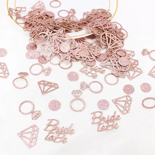 Image of Rose Wedding Table Confetti, Bridal Shower Decorations Bride to Be Confetti Glittering Diamond Ring I Do Engagement Party Table Scatter, 100pcs (Pack of 2)