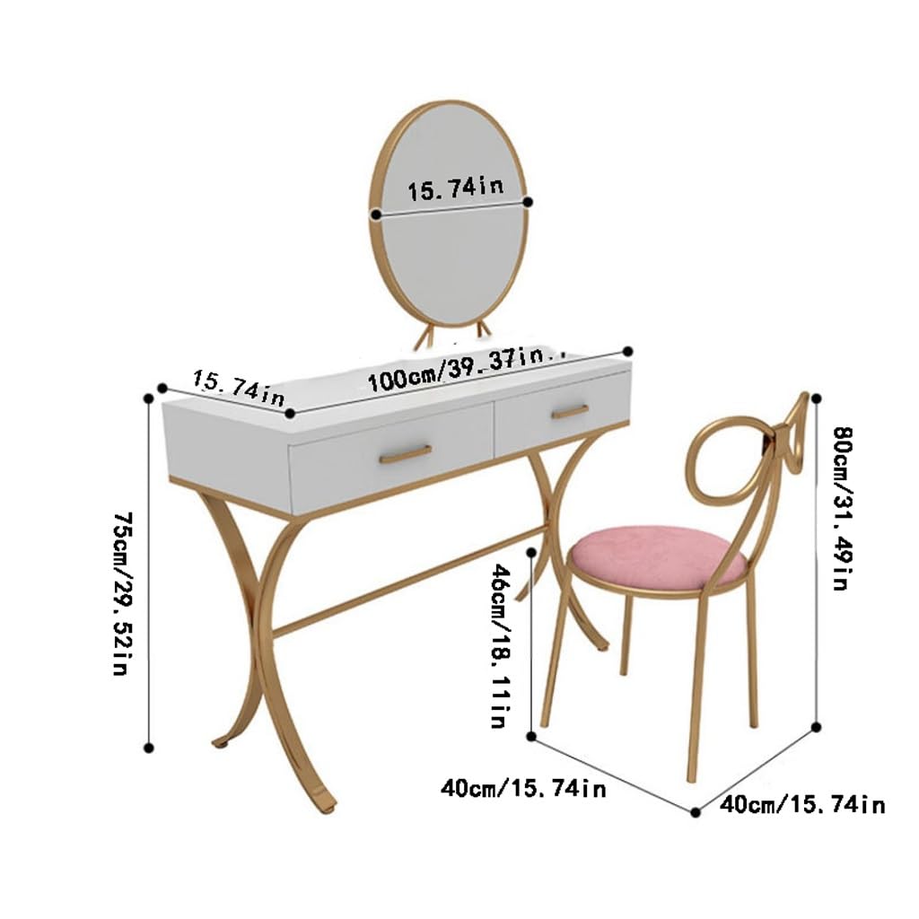 AOTPA Kosmetikspiegel mit Lichtern und Tischset Nordischer Leichter Luxus-Frisiertisch, Moderne Frisiertischkombination, Frisiertisch for zu Hause for Mädchen Teenie-Waschtisch mit Spiegel und Hocker