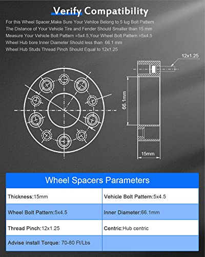 Eccpp 4X 15Mm 5X114.3Mm To 5X114.3Mm Hubcentric Wheel Spacers 5 Lug 5X4.5 To 5X4.5 66.1Mm Cb For M35 M37 M45 12X1.25 Studs #TOP1