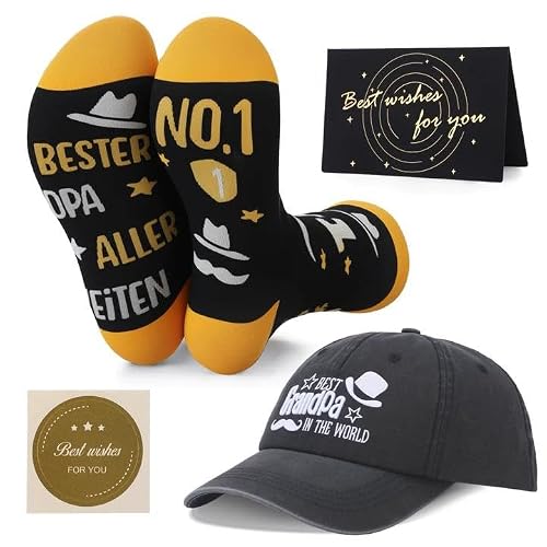 Utensilsto Opa Geschenk, Geschenkset für Opa mit Baseballkappe Karte und Lustige Socken, Lustiges Geschenke Set für Opa Männer