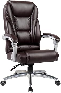 Khaki Ergonomic Executive Office Chair High Back Leather Computer Desk Chair with Double Cushion Adjustable Height Swivel Boss Chair for Home Study 330lb CapacityBrown