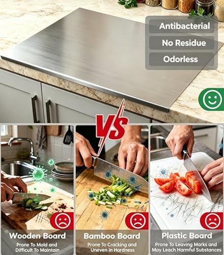Square Double Sided Stainless Steel Cutting Board with Lip(15.7'' x 15.7'') — view 4