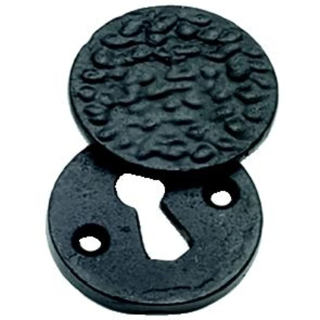 Foxcote Foundries Black Traditional Round Keyhole Escutcheon With Cover - Antique