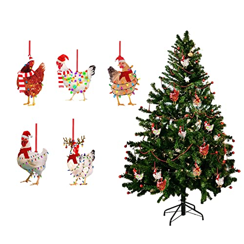 BestAlice 10 Stück Weihnachtsschal Huhn Urlaub Dekoration Weihnachtsbaum Ornamente Urlaub Hahn Dekor Anhänger Personalisierte Holz Hängende Geschenke für Kinder