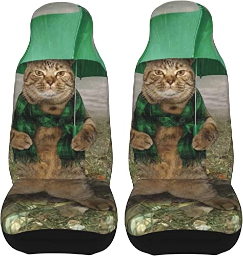 カーシートカバー おもしろ 可愛い 猫 傘 時計 前席シートカバー 2枚セット 座席カバー おしゃれ カー用品 取付簡単 シート保護 シートエプロン 背面フルカバー バケットタイプ 軽自動車 普通車 運転席 助手席 汎用