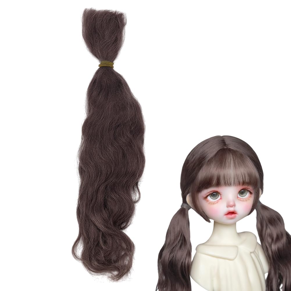 PH PandaHall Brown Hair Wefts Mohair Hairs Wig 22cm Long Curly Hair Wool Figurine Wigs Synthetic Hairs Extensions for Puppets Wigs Making Replacement DIY Craft Materials Supplies - Image 2
