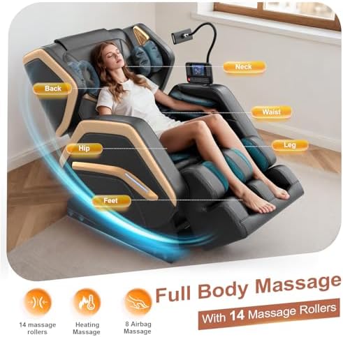 Bild 4 - Massagesessel,Ganzkörper-Massagestuhl, 14 Massagerollen, Rücken- und Beinheizung, Fußmassage, 8 Airbags, Bluetooth-Lautsprecher, Touch-Fernbedienung für Familie und Freunde