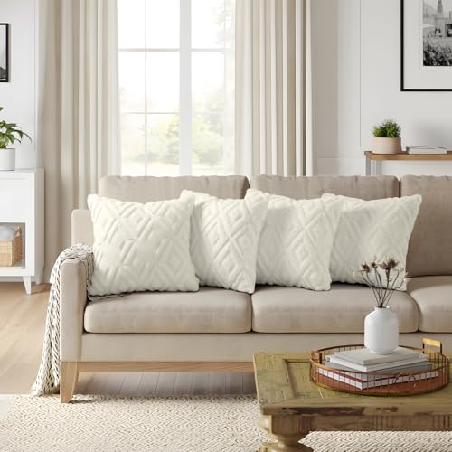 decorUhome Fall Faux Fur Throw Pillow Covers 20x20 Set of 4 Cream White by decorUhome - Used condition - Image 3