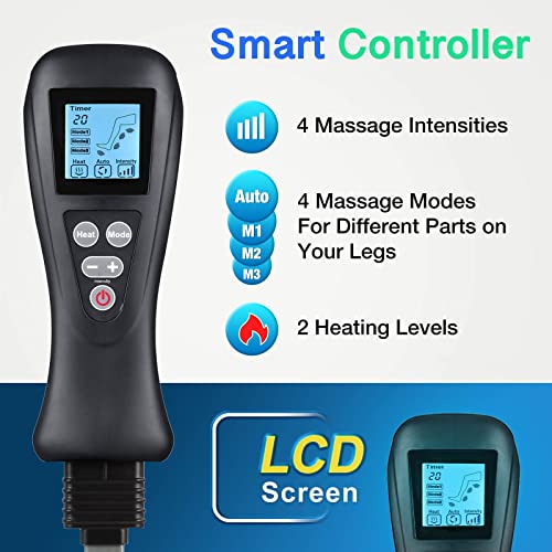 Leg Massager with Air Compression & Heat, 4-In-1 Foot Calf Thigh Knee Massager for Circulation & Pain Relief, 4 Modes 4 Intensities 2 Heat Levels, 10*2 Airbags, Compression Boots for Cramps Edema, RLS