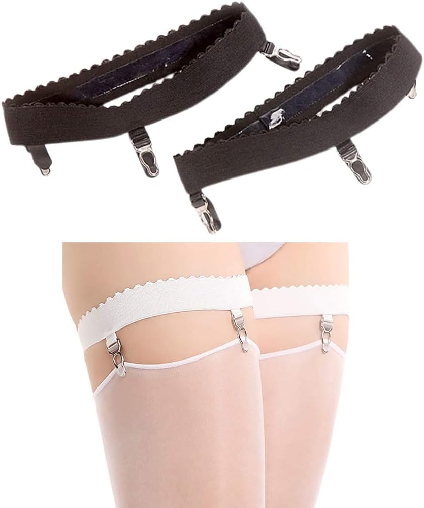 Anti Slip Leg Garter Belt Thigh High Stocking Suspender with Clip Metal Clips for Pictures Silver