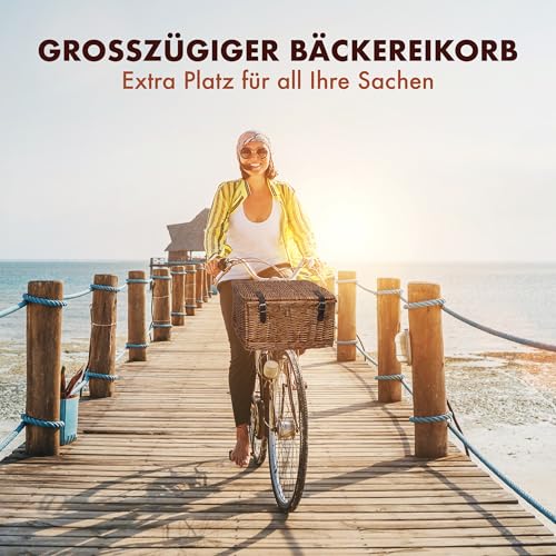 Bicycle Gear Rattan Fahrradkorb Vorne Groß - Lenkerkorb Fahrrad 30L - Bäckerkorb 45 x 30 x 25 cm - Gepäckträger Vorne Fahrrad Zubehör - Fahrradkorb Geflochten, Braun