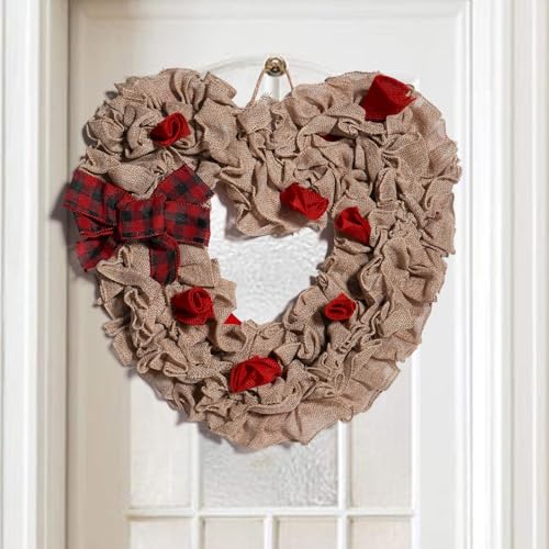 Couronne de Saint-Valentin en cœur polyester 14.5 pouces rouge - 6