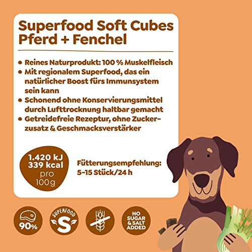 WOW Soft-Snacks I Cubes Pferd I Pferdefleisch mit Fenchel für Hunde I 100% Natur I Nahrungsergänzung I Belohnung beim Spiel & Training (1x 150g)