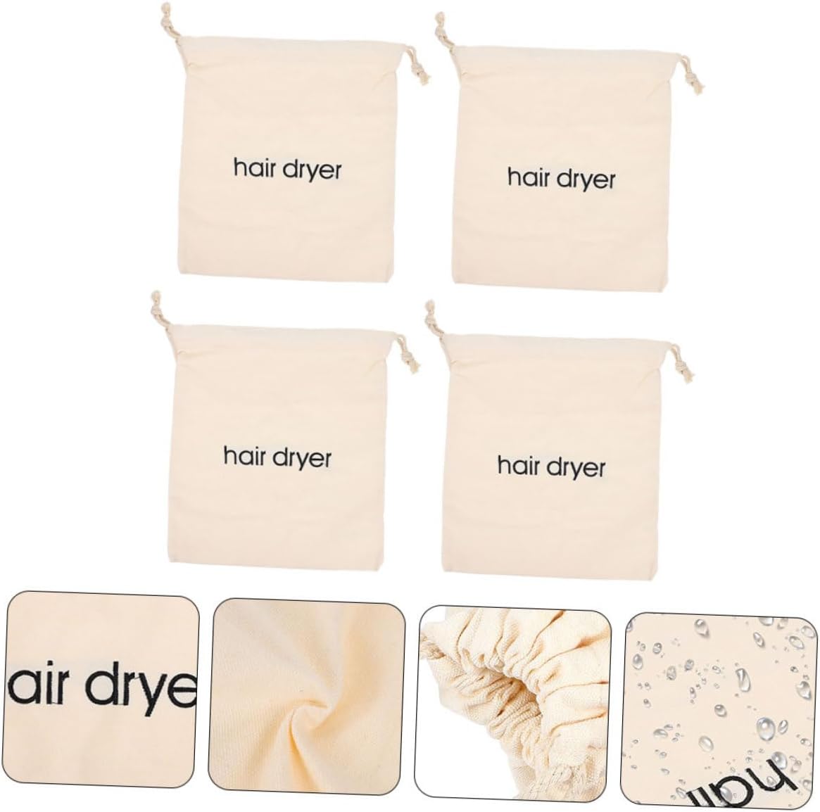 4pcs Hair Dryer Drawstring Bags Cloth Storage Holders for Travel Home Hotel Containers for Hair Tools Makeup Personal Items -Scratch Design