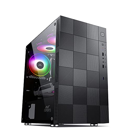 Image of Ant Esports Elite 1000 TG Mid-Tower Computer Case /Gaming Cabinet - Black | Supports M-ATX, ITX with Pre-Installed 1 x 120mm Black Rear Fan
