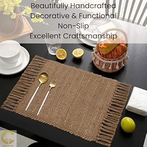 Handcrafted Jute Burlap Placemats Set of 4 Farmhouse Reversible Placemats for Wedding Parties BBQs Everyday Holidays 100 Jute 14×19 inch Rustic Vintage Placemats Natural