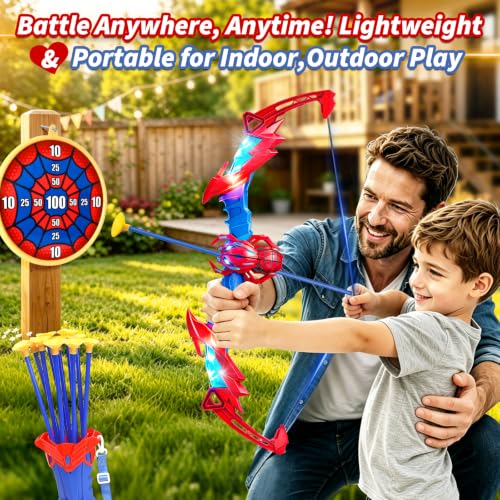 Toys for 3 4 5 6 7 8 Year Old Boys: Kids Bow and Arrow Set with LED Light Up, 10 Suction Cup Arrows, Web Target & Quiver, Superhero Archery Toy, Outdoor Garden Games, Birthday Gifts for Boys Girls - Image 2