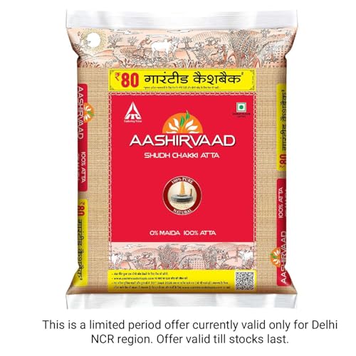 Image of Aashirvaad Shudh Chakki Atta, 10kg Pack, 100% Whole Wheat Flour, 0% Maida