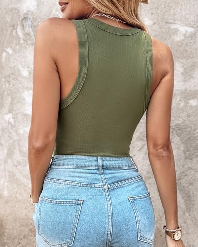 Image of CHICME Women Built-in Bra Tank Tops Sleeveless Casual Shirts Racerback Ribbed Fitted Tank Tops