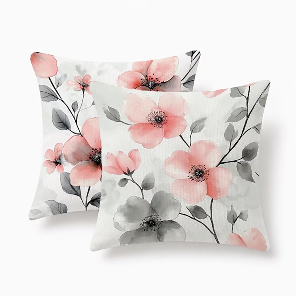 Housses de coussin en lin motif fleur pour canapé cocooning
