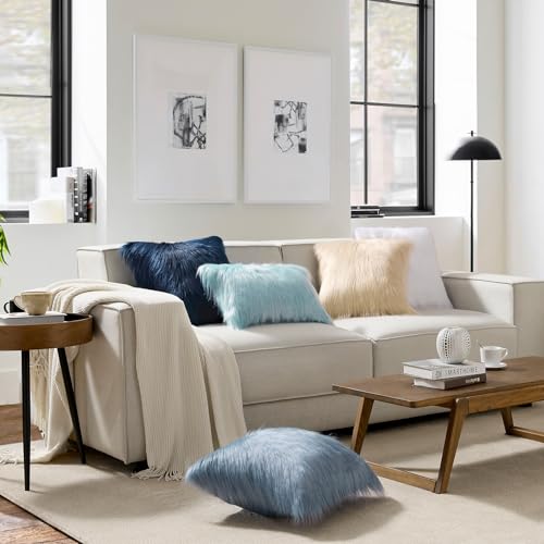 Image of Phantoscope Faux Fur Pillow Cover Decorative Fluffy Throw Pillow Mongolian Luxury Fuzzy Pillow Case Cushion Cover for Bedroom and Couch, Light Beige 18 x 18 Inches