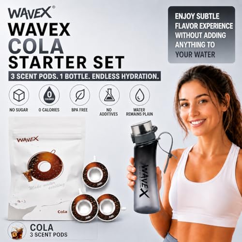 Image of WaveX Scented Water Bottle with 3 Cola Aroma Scent Pods, BPA Free, Flip Top Lid, Straw & Carry Strap Included, Enhance Hydration with Subtle Aroma Experience, No Sugar or Calories (Iron Mist Gray)
