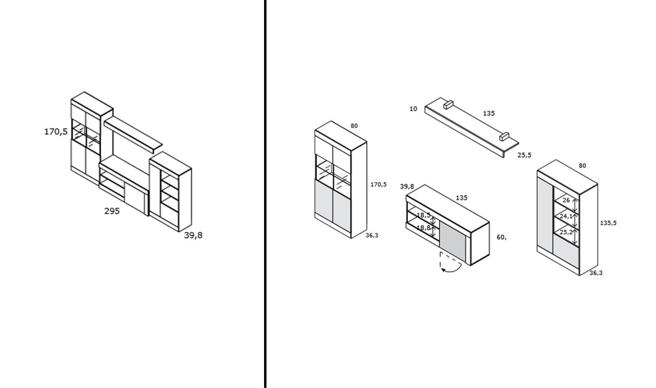 Mobelcenter - Mueble Salón Logan 004 - Blanco y Cambrian - 295 x 39,8 x 170,5 cm (0563)