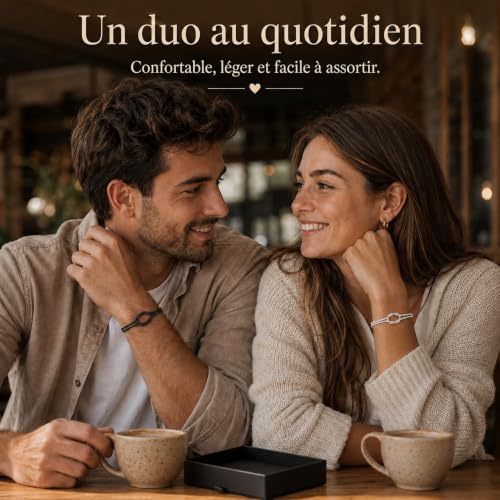 ZAVONIRAXE Bracelet Couple Noir et Argenté avec Carte Je t’aime, Boîte Cadeau, Idée Mariage Noce de Coton et Noce de Corail, Homme Femme, Anniversaire Saint Valentin, Duo Assorti à Offrir pour Deux – vue 6