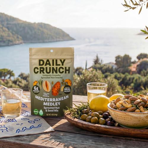 Image of Daily Crunch Sprouted Almonds and Dehydrated Nuts for a Unique Crunch, Keto Friendly, Non-GMO Zero Seed Oils, Gluten Free, 4oz (6 Pack, Mediterranean Medley)