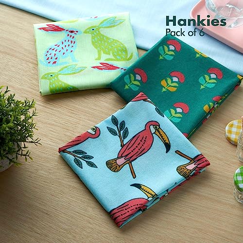 Image of HexaFun 100% Pure Organic Cotton Unisex Handkerchief, Multi-color & Printed, Soft & Stylish, Hankies for Men & Women