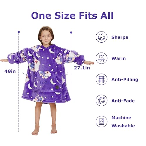 THREE POODLE Blanket Hoodie for Kids, Glow in The Dark Blanket Hoodie, Oversized Sherpa Blanket Hoodie Sweatshirt for Kids, Extremely Cozy, Warm, Soft, and Fuzzy Hoodie Blanket, One Size Fits All