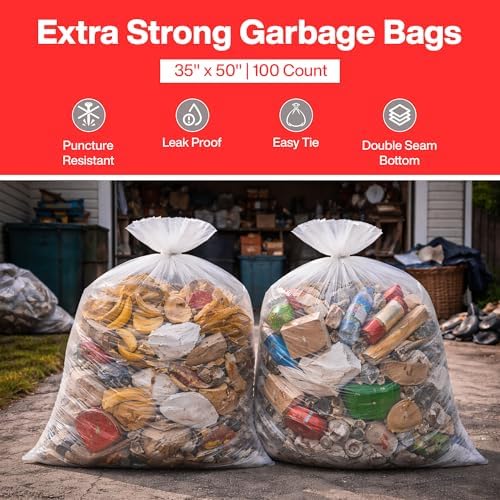 Eagle Grip Heavy-Duty Clear Garbage Bags 35 x 50 Inch (100 Count), Extra Strong | Industrial-Grade Trash Bags for Heavy & Bulky Waste - 1