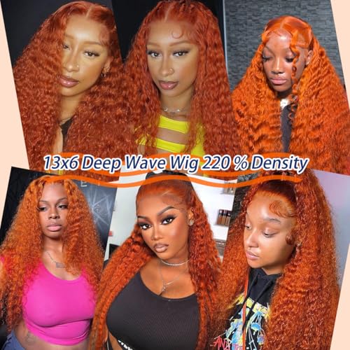 Image of LAINSS 32Inch Ginger Orange Lace Front Wigs Human Hair Body Wave Lace Front Wigs for Black Women Human Hair 13x6 HD Lace Frontal Human Hair Glueless Colored Wig Pre Plucked 210% Density