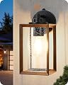 EDISHINE Dusk to Dawn Outdoor Wall Lights, Farmhouse Exterior Lighting Fixtures with Seeded Glass, Wood Grain Finish Porch Light Wall Mount Lantern Waterproof Outside Wall Sconce Lamp, E26 Base