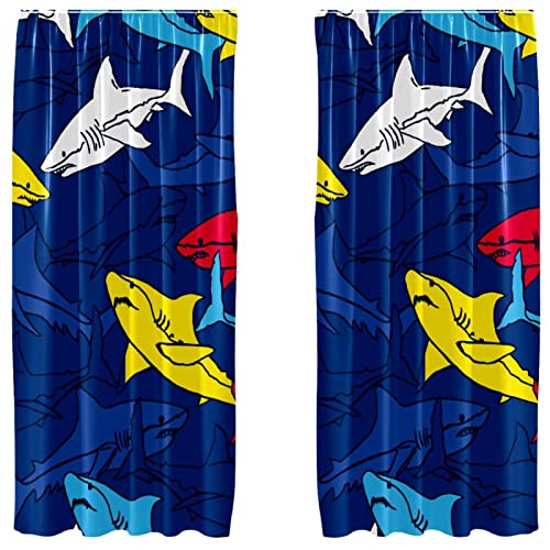 Cortinas opacas de dos paneles de 55x84 pulgadas con estampado infantil de tiburones 2