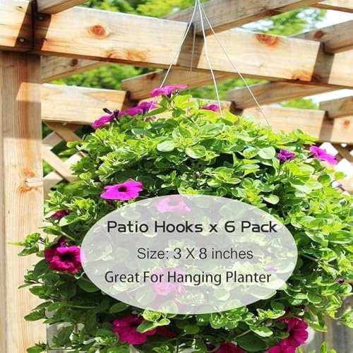 Fence Hooks, Patio Hooks, 6 Pack String Light Hangers Patio Cover Hanger, Fence Plant Hangers, Plant Hook Steel Hangers fits Easily for Indoor Outdoor Hanging Lights Plants Bird Feeder