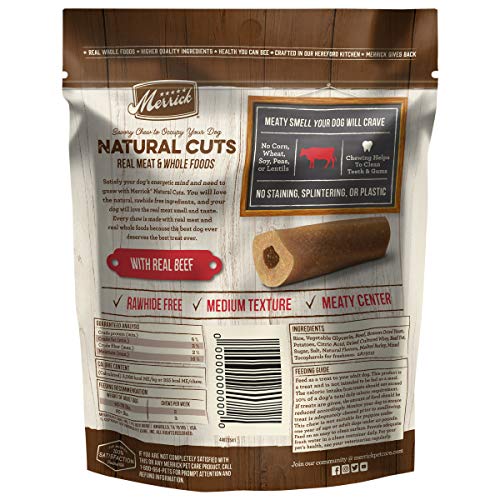 Merrick Natural Cuts Rawhide Free Dog Treats Filled Chew Made with Real Meat and Whole Foods, Beef,0.75 pounds