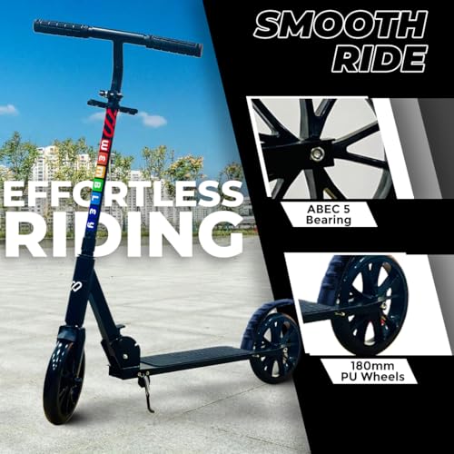 Image of Wembley Kick Scooter for Kids & Adults, 2 Wheel Foldable Kids Scooter with 3 Height Adjustable, Stand, Brake & PU Wheels | Runner Skate Scooter for Adults Kids 8+ Years Boys Girls (Black)
